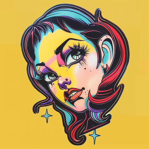 Pop art tattoo sketch of Aphrodite with bright colors
