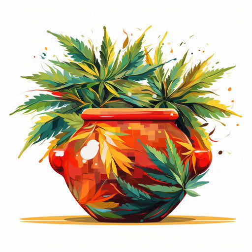 Pot in the style of Impressionistic Art, on white background