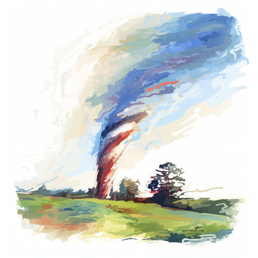 Impressionistic Art style clip art of tornado, on white background
