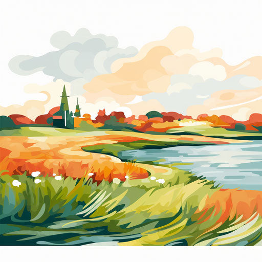 Impressionistic art landscape on white background