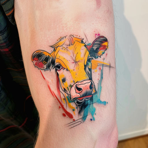 Expressive cow in oil paint on white background