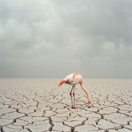 Lonely flamingo in dry lakebed