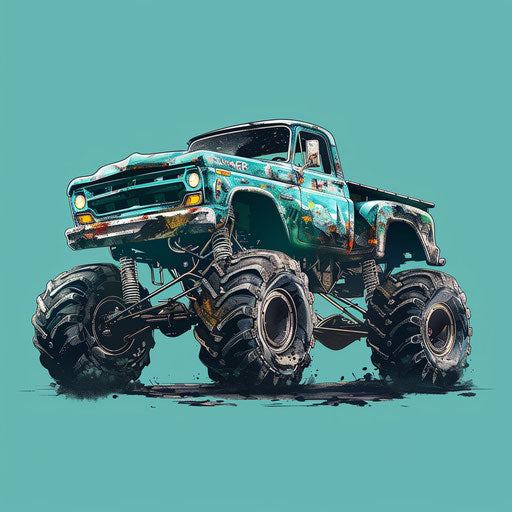 Realistic monster truck illustration with flat background