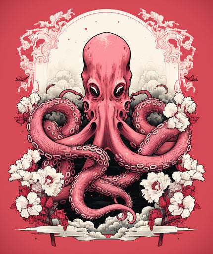 Illustration of an octopus on a red frame