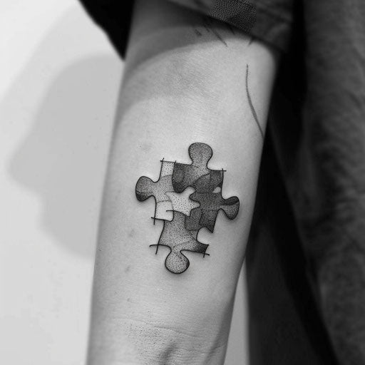 Minimalist black and grey puzzle piece with sharp edges on white background