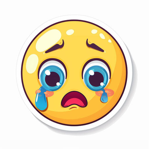 Cute crying emoji with tears on white background
