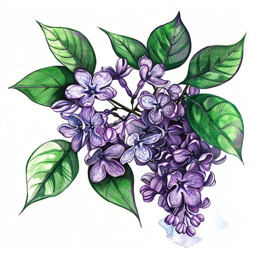 Elegant lilac tattoo design with soft purple and green hues