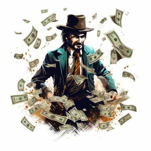 Money illustration in the style of Chiaroscuro Art, on a white background