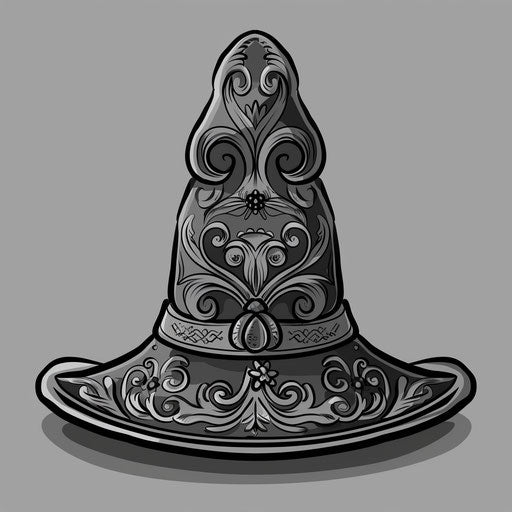 Clipart style flat tattoo sketch of a Russian hat, textured in greys and blacks