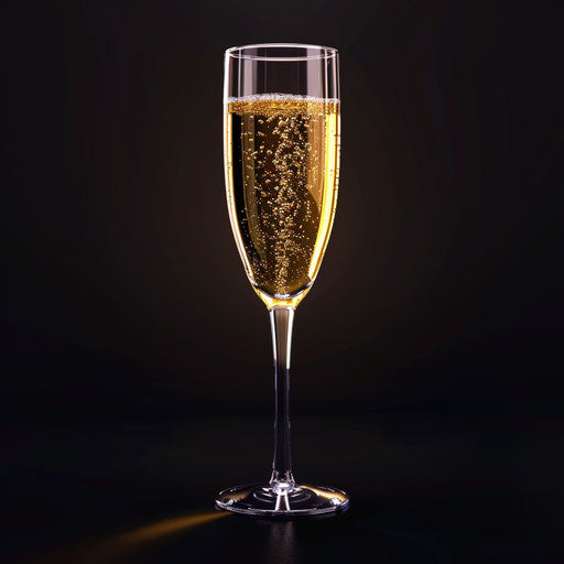 Realistic champagne glass on random flat background, high contrast and saturated hues