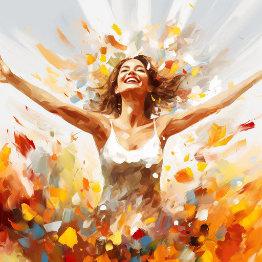 Happiness in Oil Painting on White Background