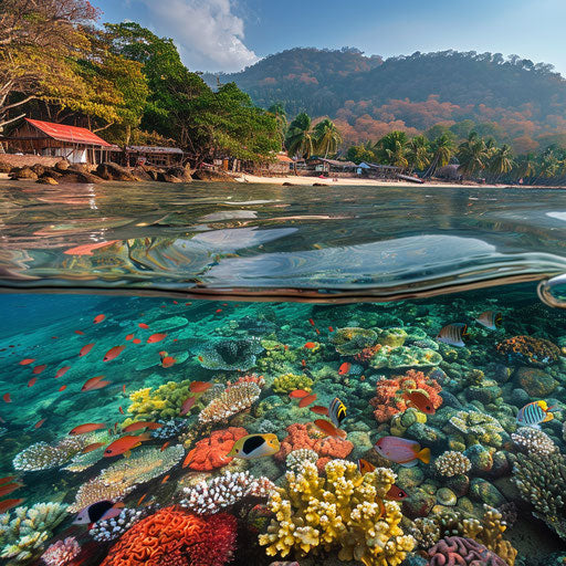 Palolem Beach, India with vibrant coral reefs and colorful fish