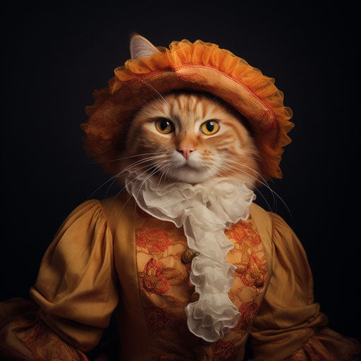 Orange cat dressed as a woman