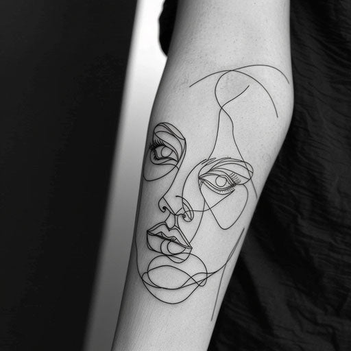 Stylish human face tattoo sketch in flat design