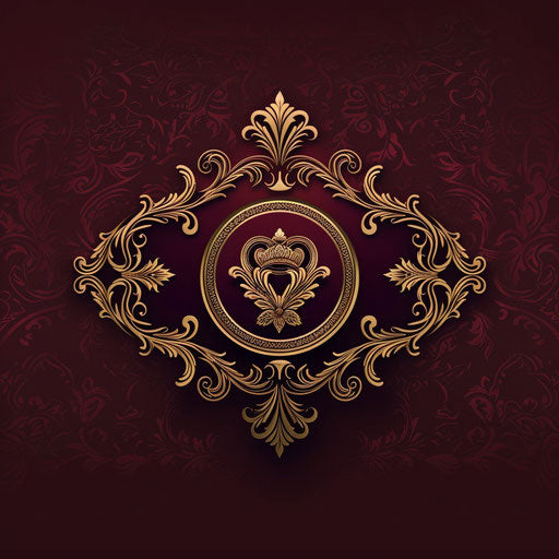 Vintage luxury logo with ornate, classic fonts and rich burgundy background