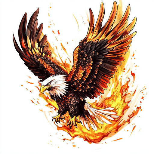 Sketch of eagle tattoo with flames on hand