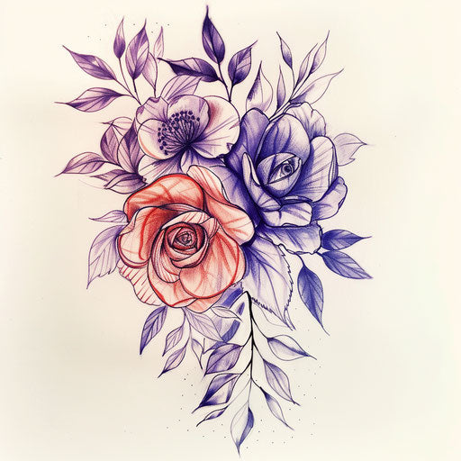 Elegant floral tattoo sketch of a neda with delicate roses