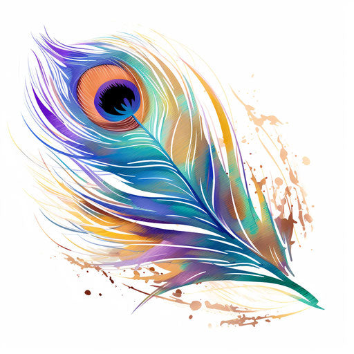 Peacock feather clipart in the style of Impressionistic Art, on a white background