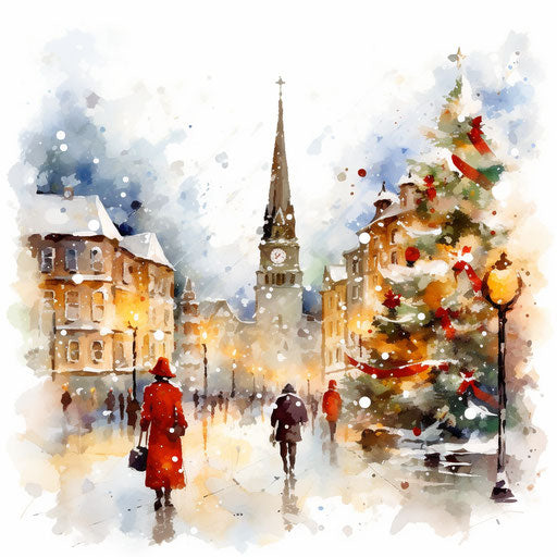 Merry Christmas clipart in the style of Impressionistic Art, on a white background