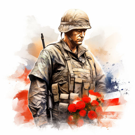 Oil painting style Memorial Day clipart on white background