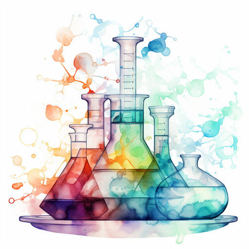 Chemistry clipart in the style of Impressionistic Art, on a white background