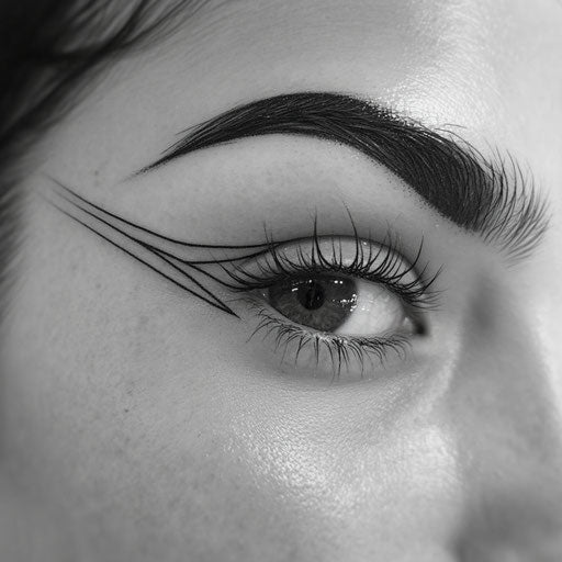 Eyebrow tattoo with minimalist shapes and thin lines