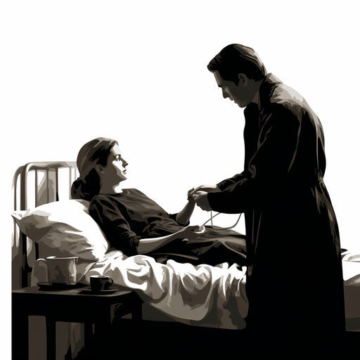 Illustration of patient in the style of Chiaroscuro Art, on white background
