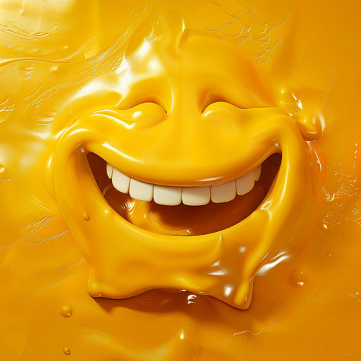 A smiling emotion squeezing a mouth, in the style of irony