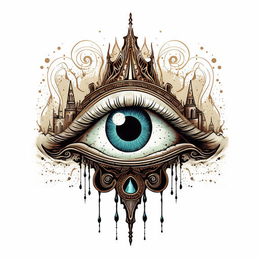 Blotched eye in black and white, classic tattoo style