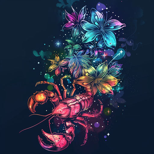 Exotic sketch of Scorpio constellation with tropical floral accents and vibrant colors