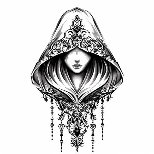 Elegant hood with black and white lace patterns