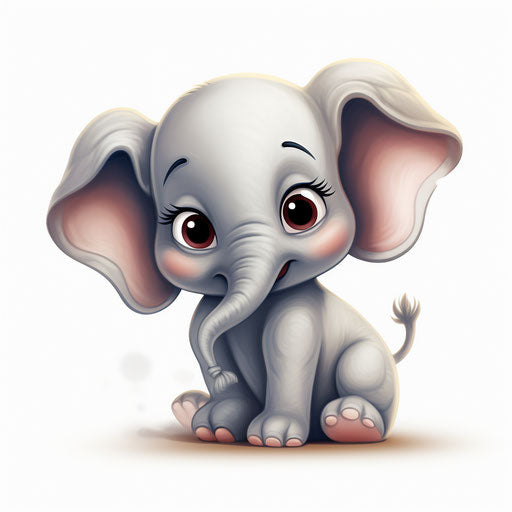 Cute elephant in the style of Chiaroscuro Art, on white background