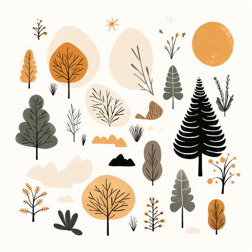 Nature clipart in minimalist style on white background