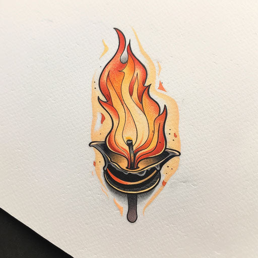 Flat tattoo sketch of a micro realism soft candle flame
