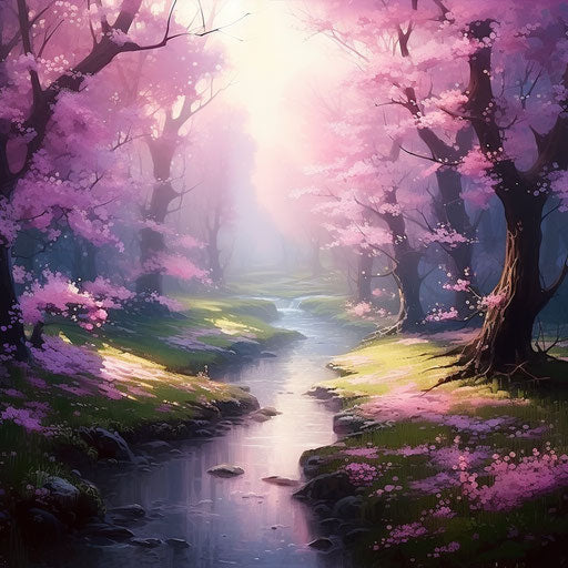 Flower-filled forest under a bright sun