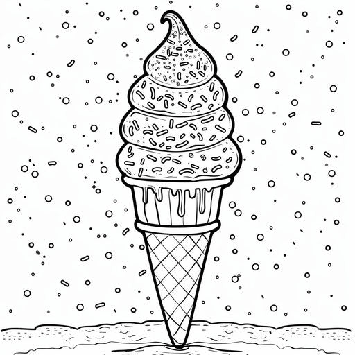 Ice cream cone with sprinkles. Coloring book page