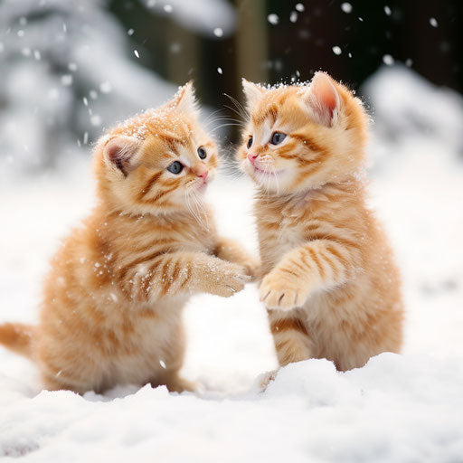 Ginger cat kittens playing in the snow