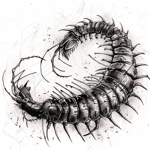 Detailed realistic centipede tattoo design on white background