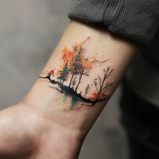 Men's wrist tattoos with abstract landscape
