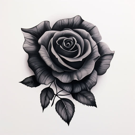 Black rose tattoo design, melancholic tone, detailed art