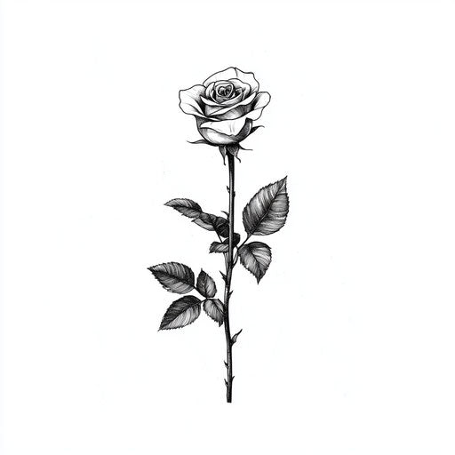 Men's neck tattoo with single rose in monochrome
