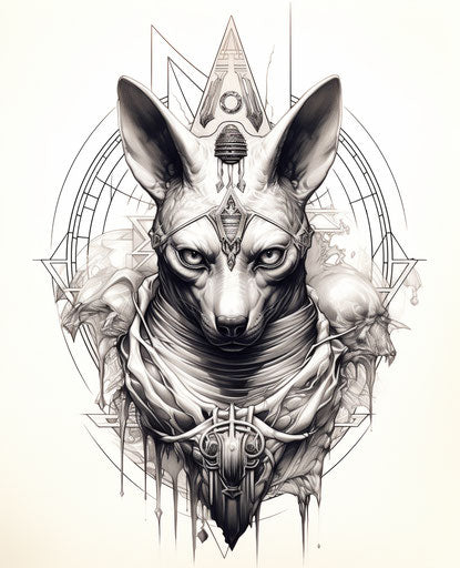 Egyptian Pharaoh in Triangle with Steampunk Creatures