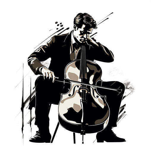 Cello clipart in the style of Chiaroscuro Art, on a white background