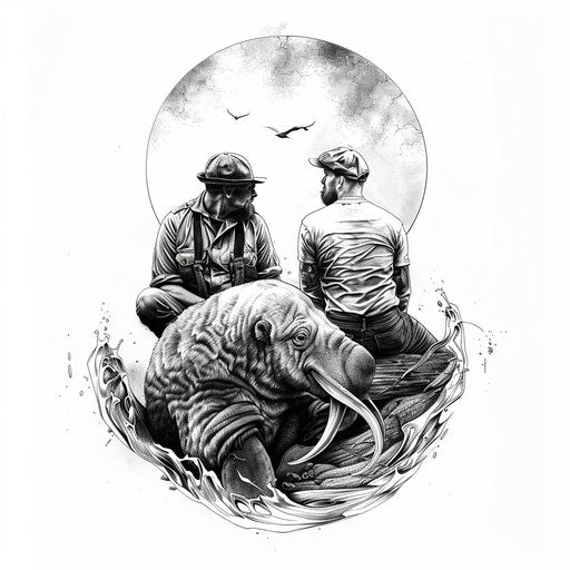 Black and white linework tattoo design of the Walrus and the Carpenter