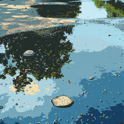 Realistic style clipart of puddle with flat random background, high contrast and saturated hues