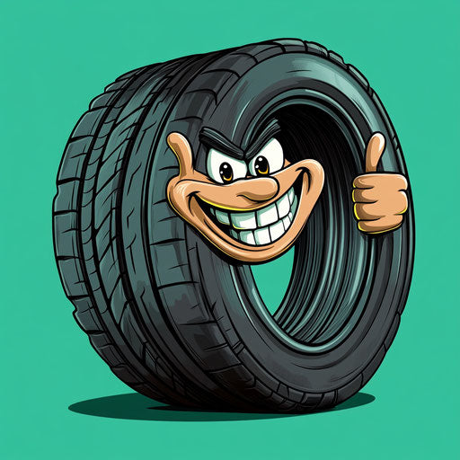 Humorous caricature of a cartoon tire clipart with exaggerated human characteristics