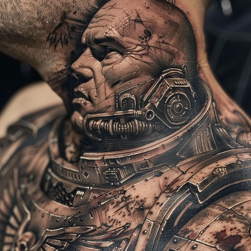 Space marine side neck tattoos