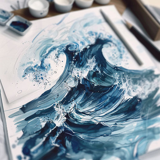 Dynamic water tattoo sketch of stormy sea with crashing waves
