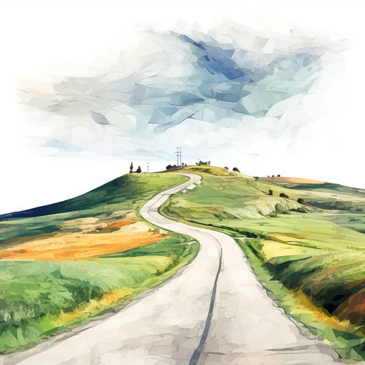 Road illustration in the style of Impressionistic Art, on white background