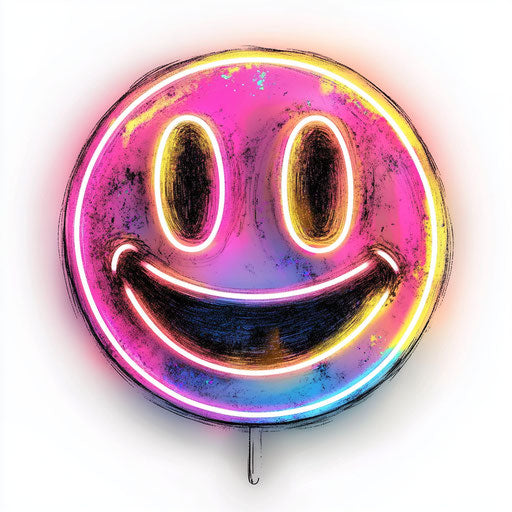 Flat tattoo sketch of smiling tattoo with neon sign effect